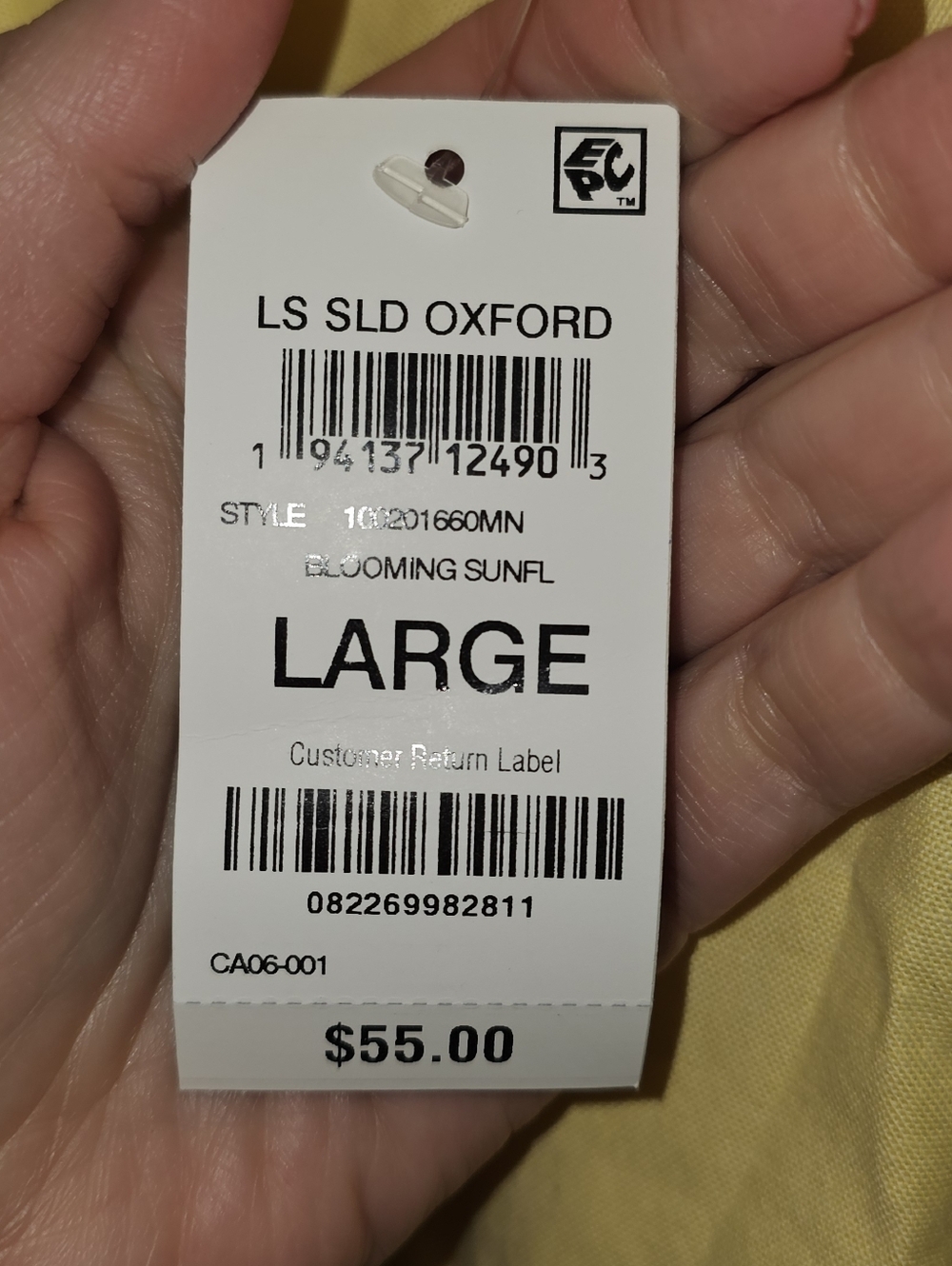 NWT Club Room Light Yellow Long-Sleeve Button-Down Shirt, Size L - Picture 4 of 4